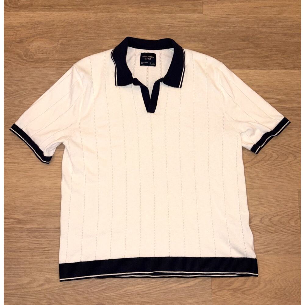 Abercrombie & Fitch Mens sweater polo cream & navy size large